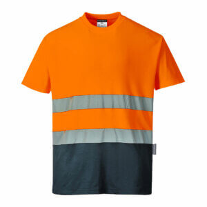 Hi-Vis Cotton Comfort Contrast T-Shirt S/S - Orange/Navy