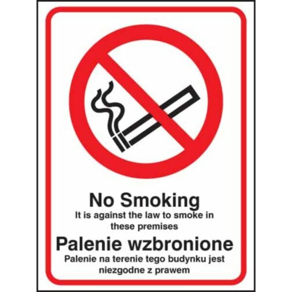 No smoking it is against the law to smoke in premises (English/polish)