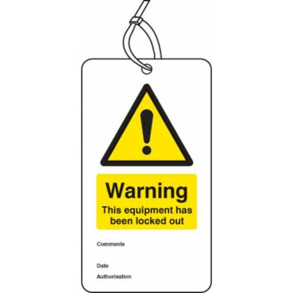 Warning equipment is locked out double sided safety tags (pack of 10)