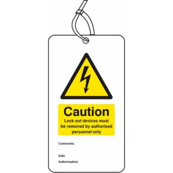 Lockout Tag - Lock out device must be removed by... (80x150mm) Pk of 10