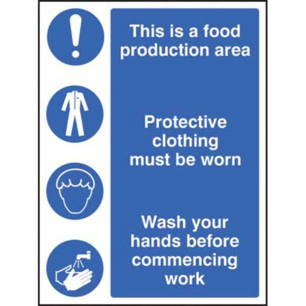 Food production area/protective clothing/wash hands