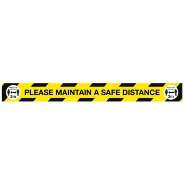 Please maintain a safe distance Floor graphic strip, 1000x100mm