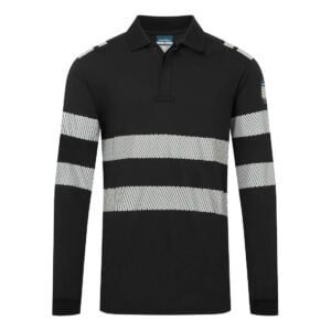 PW3 Modaflame Knit FR Long Sleeve Polo Shirt - Black