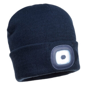 This high-performance acrylic beanie hat features two removable LED lights on the front and back for all round visibility. The rechargeable LED lights can be charged in a USB port. Ideal for walkers
